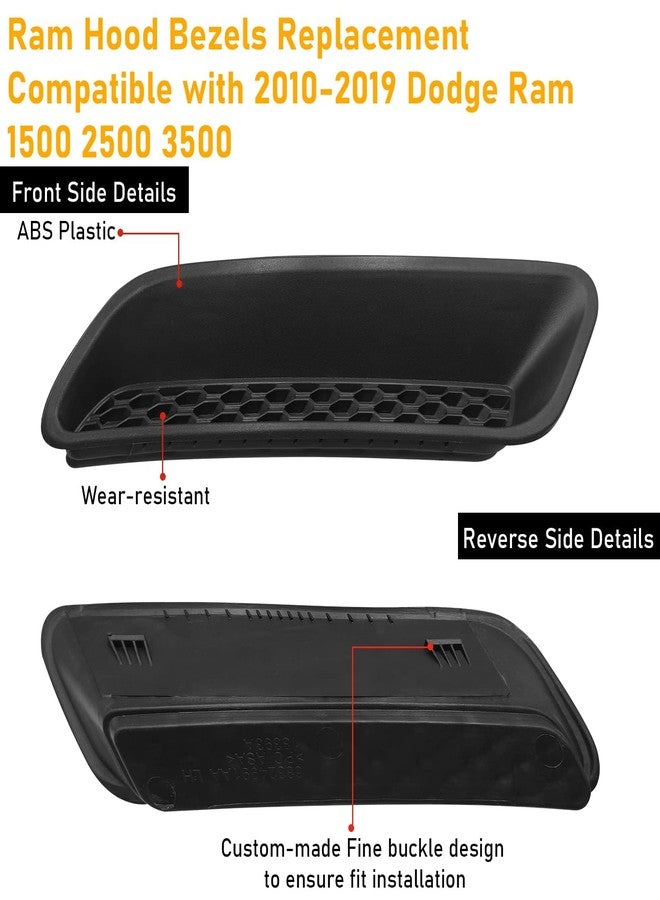 Moonlinks Compatible with 2010-2019 Dodge Ram Hood Vent Bezels 1500 2500 3500,Ram Air Hood Scoop Bonnet Replace Left&Right Side,Engine Hood Air Vent Outlet Cover Trim Black,68324991AA LH/68324990AA RH - Image 2